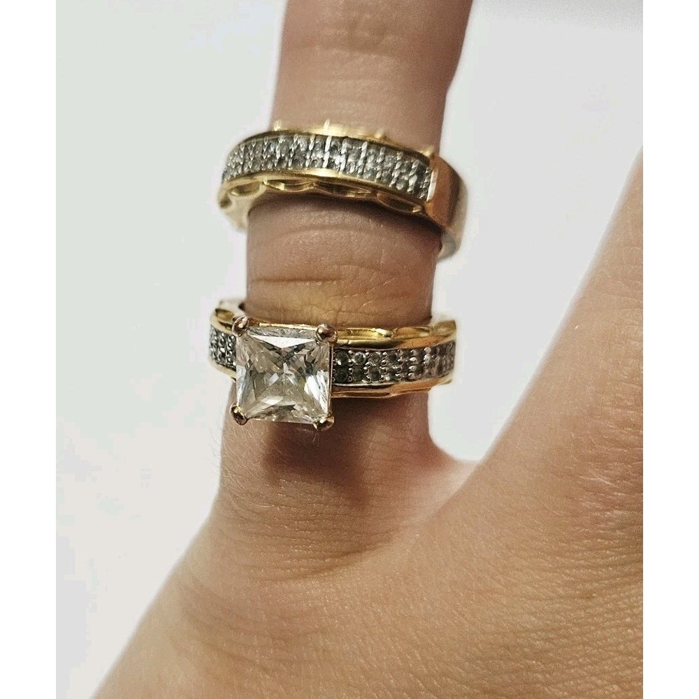 Gold Rings SETA Beautiful Pair Of Jewelry Metal Accents Square Cut Faux Diamond
